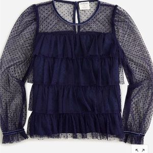 Crew cuts top NWT size 2-3T sheer‎ polka dot tiered fancy dress navy